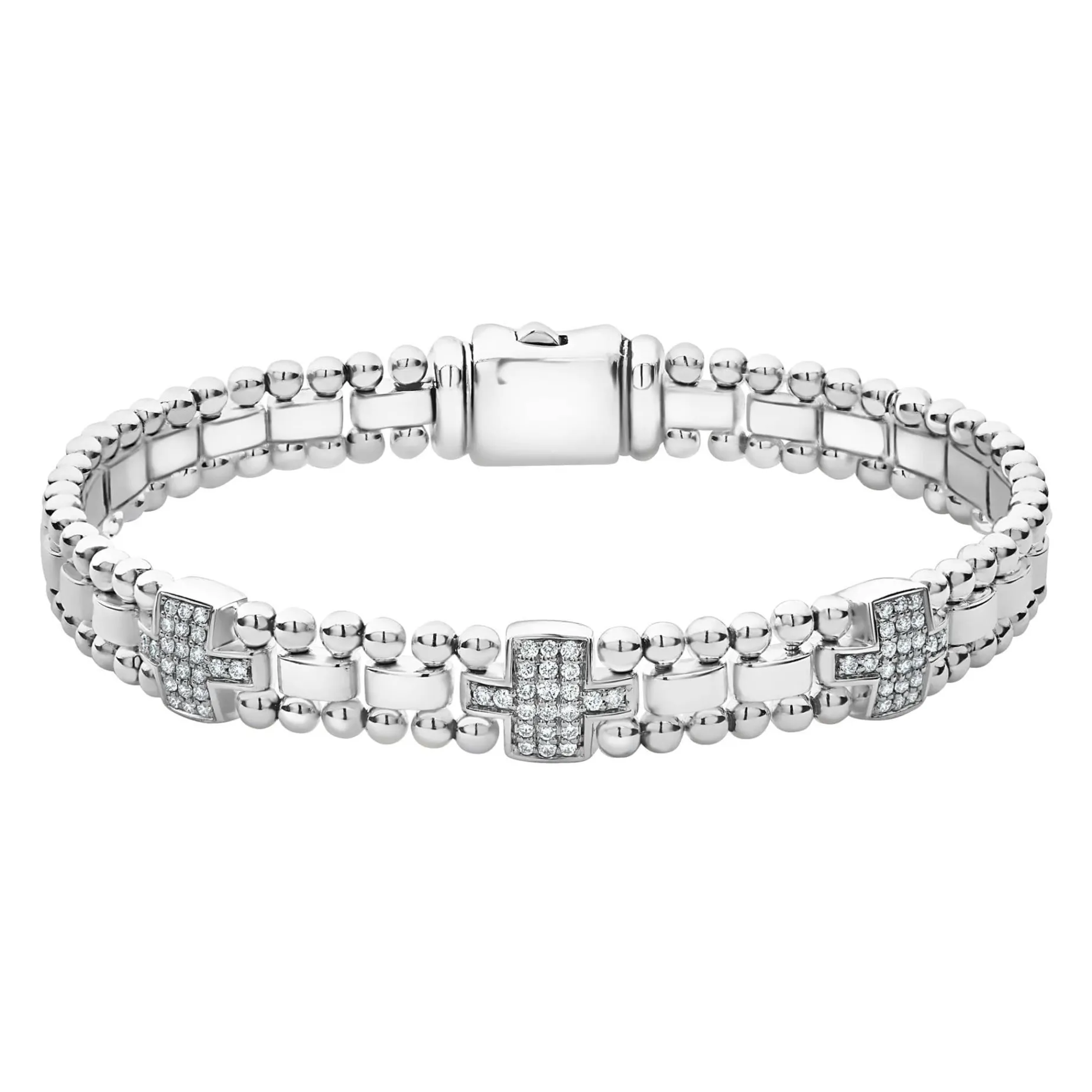 Silver<LAGOS Three Station Diamond Link Bracelet