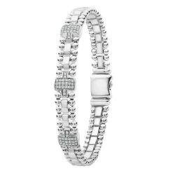 Silver<LAGOS Three Station Diamond Link Bracelet