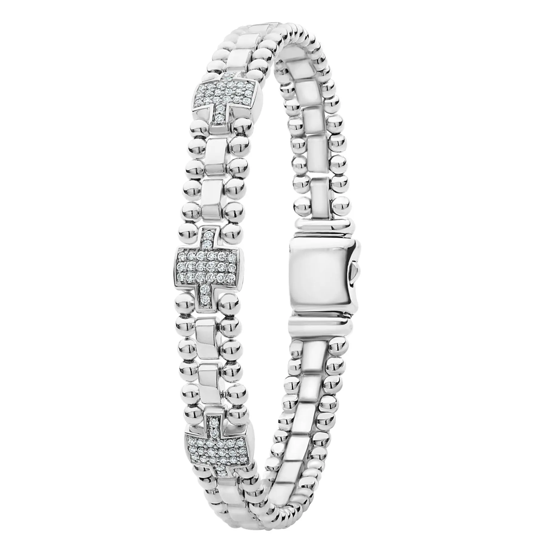 Silver<LAGOS Three Station Diamond Link Bracelet
