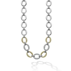 Two-Tone<LAGOS Three Station Diamond Link Necklace