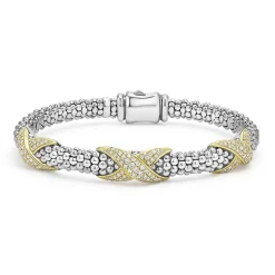 Two-Tone<LAGOS Three Station Diamond X Caviar Bracelet | 6Mm