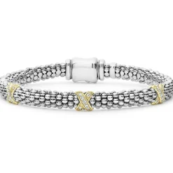 Two-Tone<LAGOS Three Station Gold X Diamond Caviar Bracelet | 6Mm