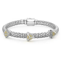 Two-Tone<LAGOS Three Station Pyramid Caviar Bracelet | 6Mm