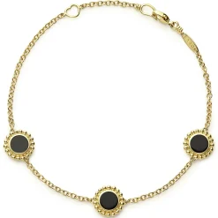 Gold<LAGOS Three Station Round Onyx Bracelet