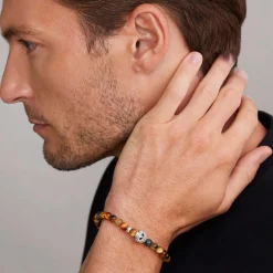 Silver<LAGOS Tigereye Skull Bracelet