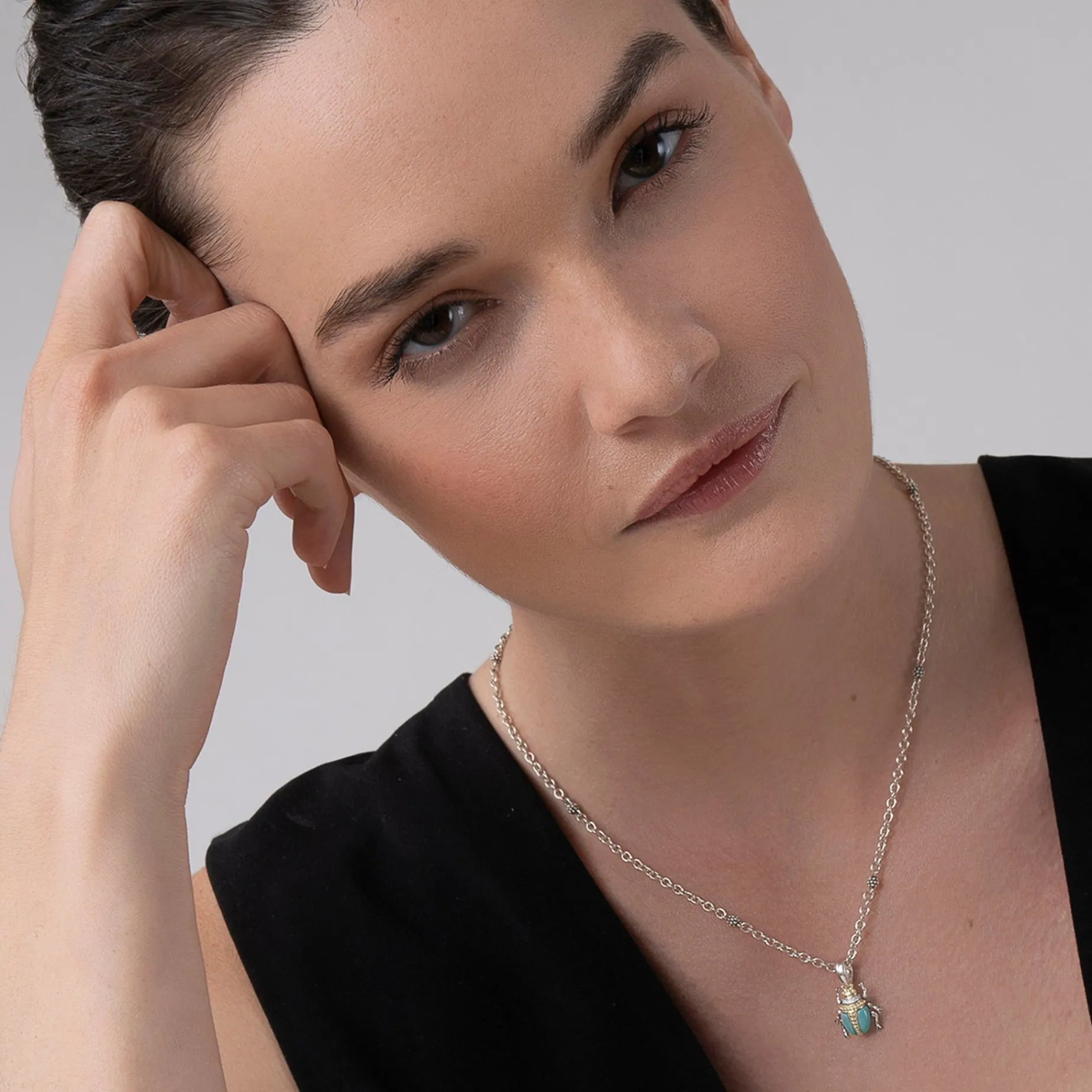 Gemstones<LAGOS Turquoise Beetle Diamond Pendant Necklace
