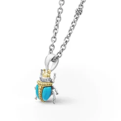 Gemstones<LAGOS Turquoise Beetle Diamond Pendant Necklace