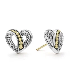 Two-Tone<LAGOS Two-Tone Beaded Heart Stud Earrings