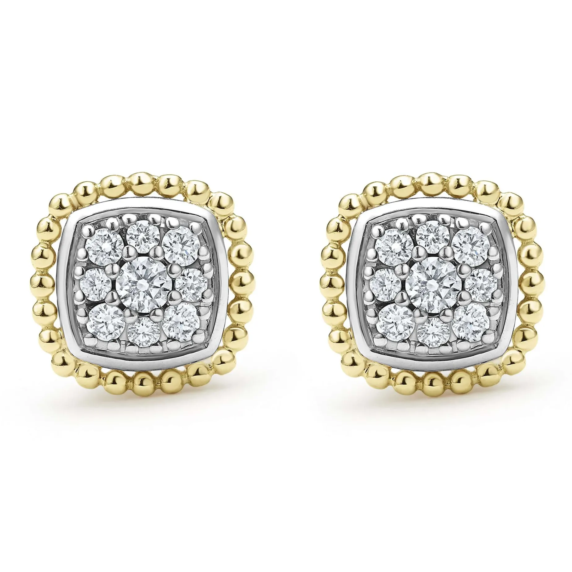Stud Earrings<LAGOS Two-Tone Caviar Diamond Stud Earrings