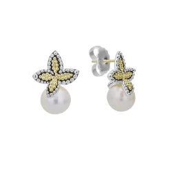 Drop Earrings<LAGOS Two-Tone Caviar Floral Pearl Earrings