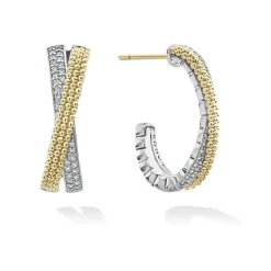 Two-Tone<LAGOS Two-Tone Caviar X Diamond Hoop Earrings
