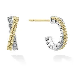 Huggie Earrings<LAGOS Two-Tone Caviar X Diamond Huggie Earrings
