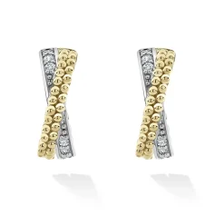 Hoop Earrings<LAGOS Two-Tone Caviar X Diamond Huggie Earrings