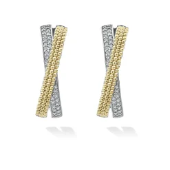 Diamonds<LAGOS Two-Tone Caviar X Diamond Hoop Earrings