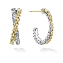 Diamonds<LAGOS Two-Tone Caviar X Diamond Hoop Earrings