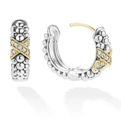 Huggie Earrings<LAGOS Two-Tone Diamond Huggie Earrings