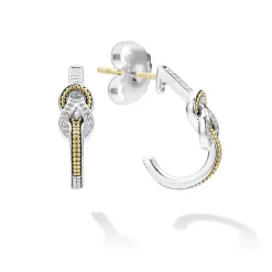 Two-Tone<LAGOS Two-Tone Knot Diamond Half Hoop Earring