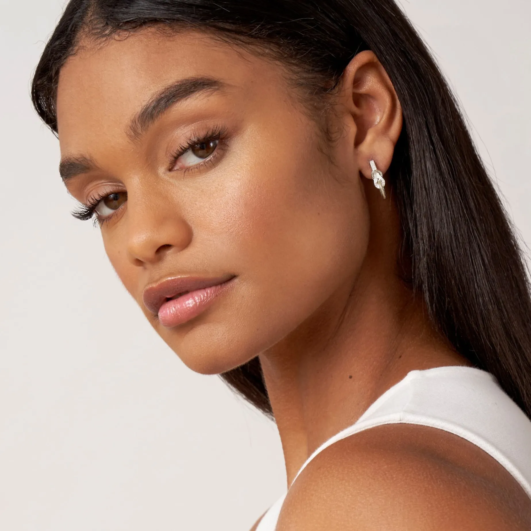 Two-Tone<LAGOS Two-Tone Knot Diamond Half Hoop Earring