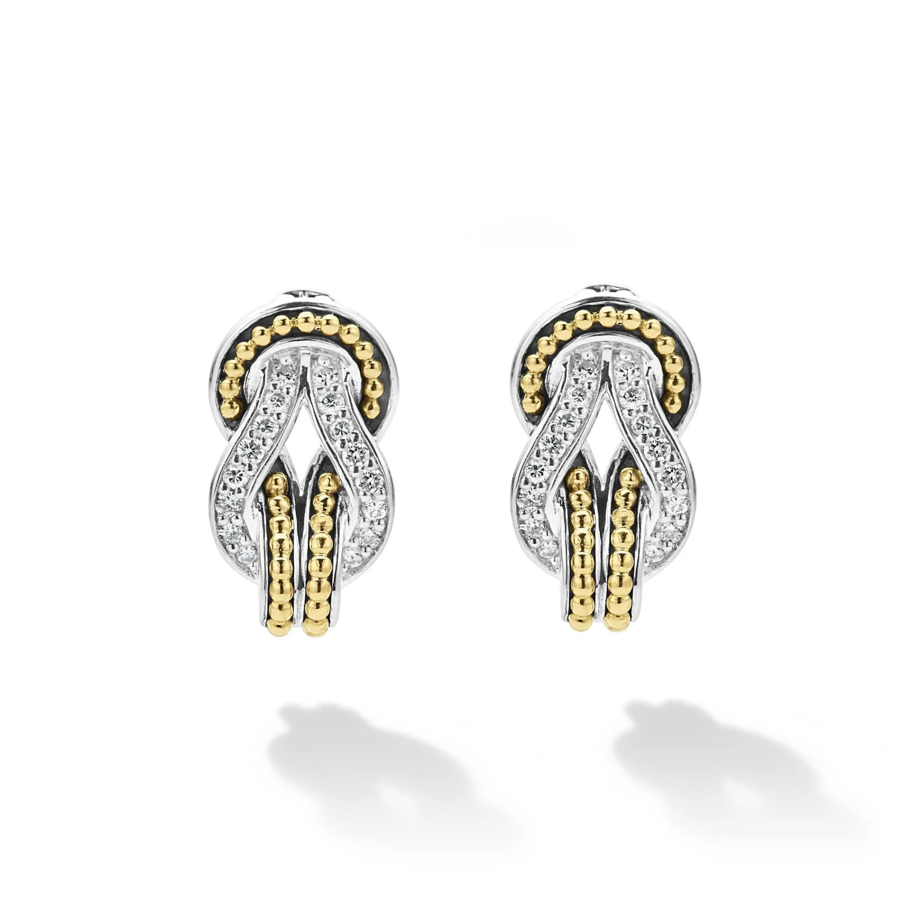 Huggie Earrings<LAGOS Two-Tone Knot Diamond Huggie Earrings