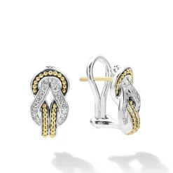Two-Tone<LAGOS Two-Tone Knot Diamond Huggie Earrings
