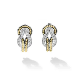 Two-Tone<LAGOS Two-Tone Knot Diamond Huggie Earrings