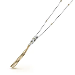 Two-Tone<LAGOS Two-Tone Knot Diamond Tassel Pendant Necklace