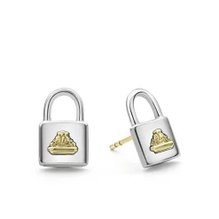 Two-Tone<LAGOS Two-Tone Lock Crest Stud Earrings