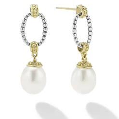 Two-Tone<LAGOS Two-Tone Oval Drop Pearl Earrings
