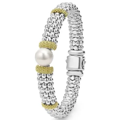 Silver<LAGOS Two-Tone Pearl Caviar Bracelet | 9Mm