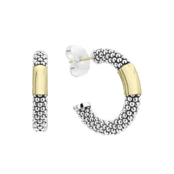 Hoop Earrings<LAGOS Two-Tone Station Caviar Hoop Earrings