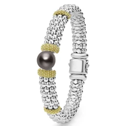 Silver<LAGOS Two-Tone Tahitian Black Pearl Caviar Bracelet | 9Mm