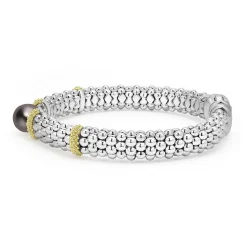 Silver<LAGOS Two-Tone Tahitian Black Pearl Caviar Bracelet | 9Mm