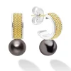 Two-Tone<LAGOS Two-Tone Tahitian Black Pearl Hoop Earrings