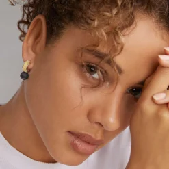 Hoop Earrings<LAGOS Two-Tone Tahitian Black Pearl Hoop Earrings