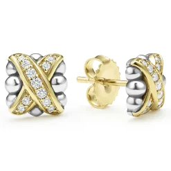 Two-Tone<LAGOS Two-Tone X Diamond Stud Earrings