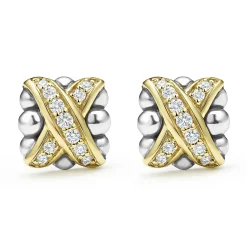 Two-Tone<LAGOS Two-Tone X Diamond Stud Earrings