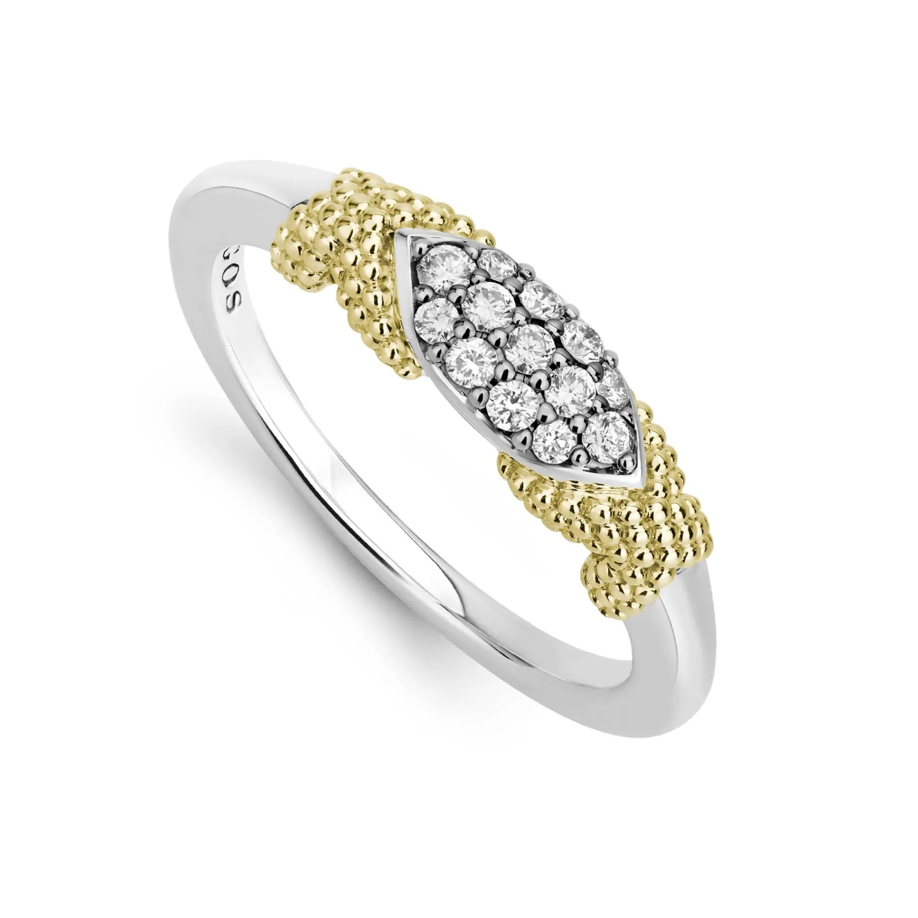 Two-Tone<LAGOS X Diamond Caviar Stacking Ring